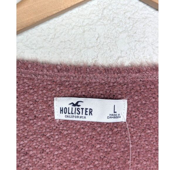 NWT Hollister Pink Chanelle Tie Cropped Sweater Sz L Soft Textured Knit Wrap Top - Picture 10 of 11